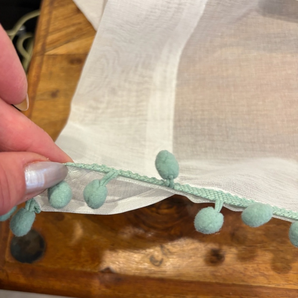 Pom Pom Trim White Semi-Sheer Curtain Panels – Set of 2 (84” x 39” Each) - Picture 4 of 10